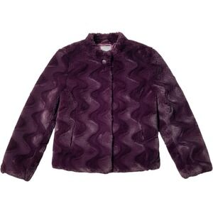 Lemon Tart Faux Fur Jacket Small Purple Wavy Texture Mock Neck Glam Aesthetic